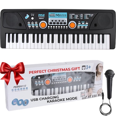 Pyle Electric Keyboard Piano 49 Keys - Portable Digital Musical Karaoke Piano Keyboard - 8 Rhythms 16 Tones, Stereo Speakers, Rechargeable Battery - Wired Microphone - Beginners Kids Adult