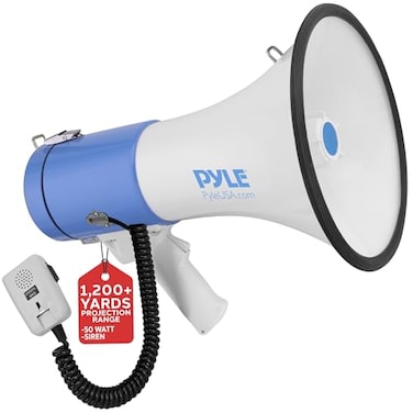 PYLE Portable Megaphone Speaker PA Bullhorn - Built-in Siren, 50W Adjustable Volume Control in 1200 Yard Range, Ideal for Any Outdoor Sports, Cheerleading Fans &amp; Coaches, or for Safety Drills