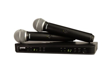 Shure BLX288/PG58 Wireless Microphone System - 14-Hour Battery Life, 300 ft Range, UHF   Includes (2) PG58 Handheld Vocal Mics, Dual Channel Receiver   H10 Band (BLX288/PG58-H10)