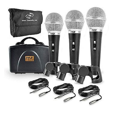 Pyle 3 Piece Professional Dynamic Microphone Kit Cardioid Unidirectional Vocal Handheld MIC with Hard Carry Case &amp; Bag, Holder/Clip &amp; 26ft XLR Audio Cable to 1/4'' Audio Connection (PDMICKT34),Black