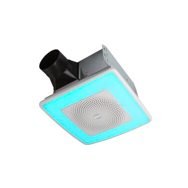 Broan-NuTone SPK110RGBL ChromaComfort Bathroom Exhaust Fan, 110CFM/1.5 Sones, with Sensonic Bluetooth Speaker and 24-color LED Light, Wall Switch included, White
