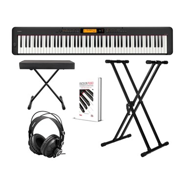 Casio CDP-S350 Compact Digital Piano with Double X Keyboard Stand, Keyboard Bench, Monitor Headphones and Guitar Learning Book Bundle (5 Items)