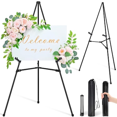 VAIIGO Easel Stand for Sign - 63" Display Easel for Wedding Sign Stand Poster Stand, Lightweight Adjustable Poster Easel for Painting, Portable Easel Stand with Carrying Bag, Black 1Pcs