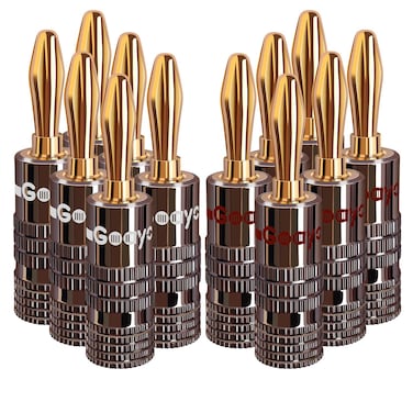 Goaycer Banana Plugs for Speaker Wire - 24K Gold Plated Banana Adapter Connector(6 Pairs/12 pcs)
