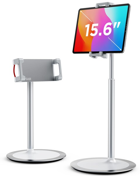 SAIJI Tablet Stand Holder, Height Adjustable Portable Monitor Stand, 360 Degree Rotating, Aluminum Alloy Cradle Mount Dock for 4.7&quot;-15.6&quot; Screen iPhone Samsung, iPad, Kindle, eBook Reader (Silver)