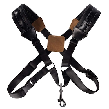 Rayzm Saxophone Strap, Universal Double Shoulder Leather Strap for Sax, Adjustable Padded Harness Strap for Alto Tenor Soprano Baritone Saxophone (Large Size)