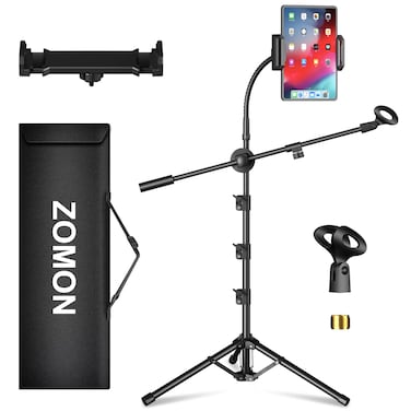 ZOMON Mic Stand,6 In 1 Microphone Stand Floor Boom Mic Stand, Support Boom Gooseneck Mic Clips Tablet Phone Holder Any Combination With Mic Stand Bag