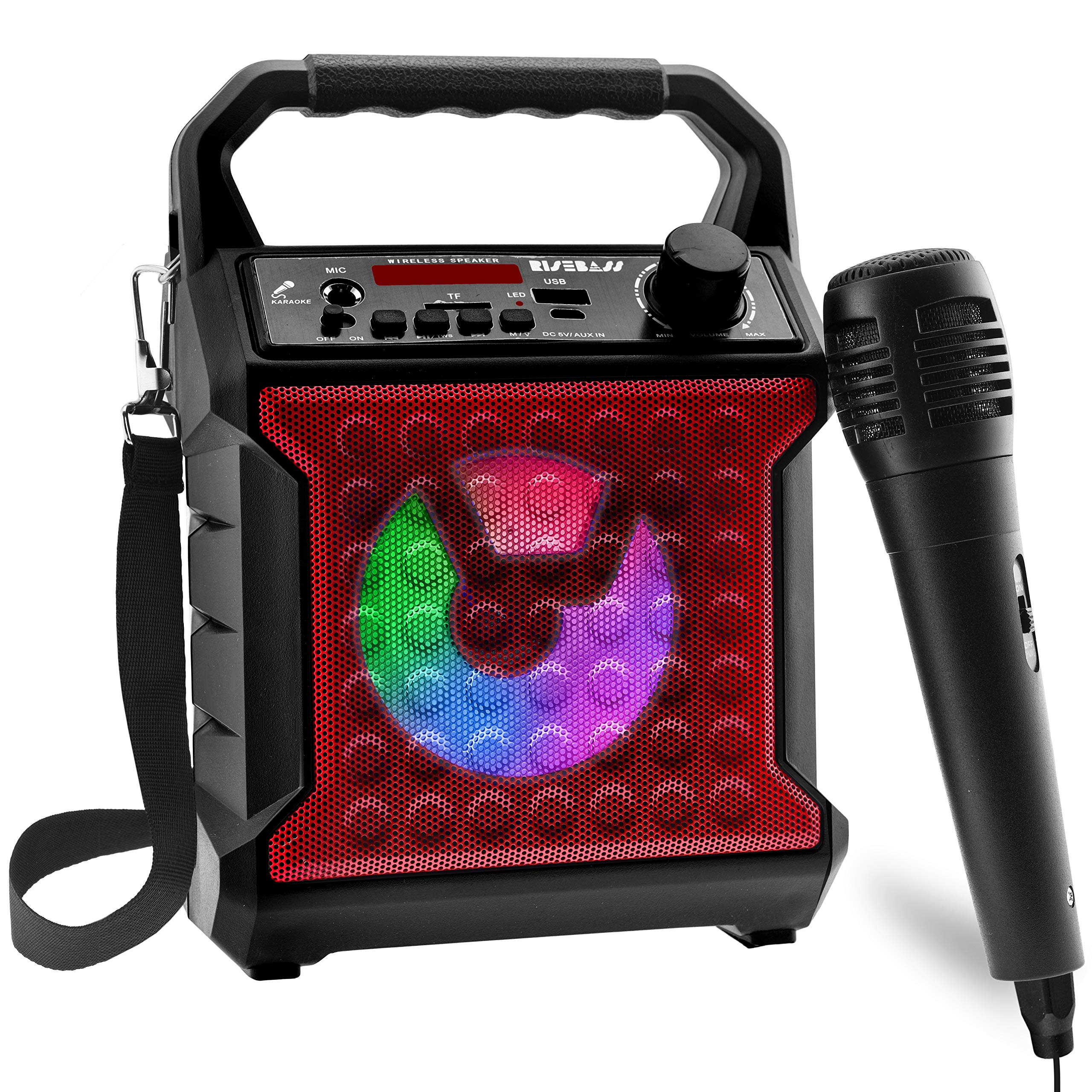 Risebass Risebass Portable Karaoke Machine With Microphone Karaoke System With Party Lights For Kids And Adults Rechargeable Usb Speaker Set With Radio Card Birthday Gift For Girls And Boys