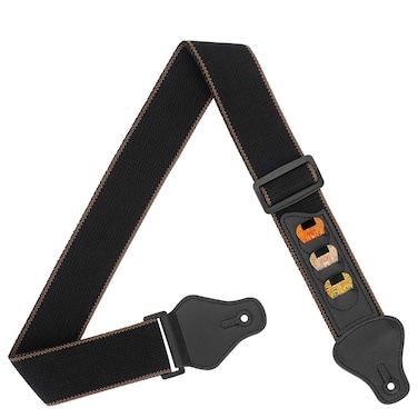 BestSounds Guitar Strap, 100% Soft Cotton Guitar Straps With 3 Pick Holders For Bass, Electric &amp; Acoustic Guitar (Black)