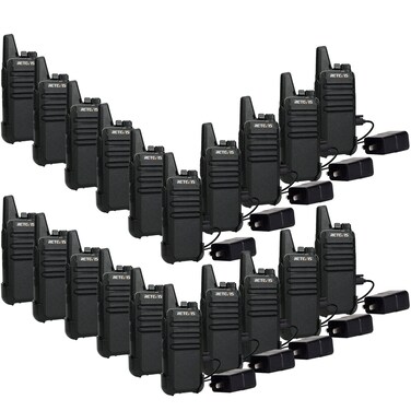 Retevis RT22 Walkie Talkies Mini, Rechargeable Two Way Radio Long Range, 2 Way Radio Small, Portable VOX, for Business Commercial Work School Church Restaurant (20 Pack,Black)