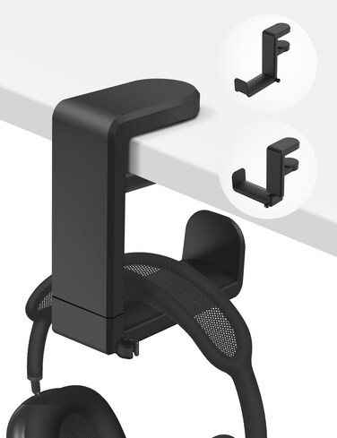 Celerion Headphone Hook - Under Desk Headphone Holder with 360-Degree Adjustable Rotation, Black