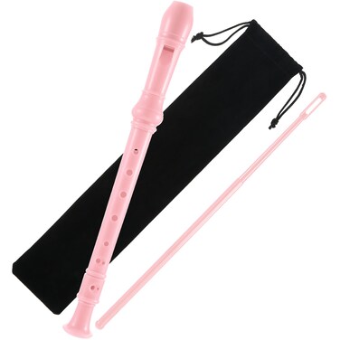 ABS Soprano Recorder German Style Key of C, with Thumb Rest Fingering Chart Cleaning Rod Black Bag