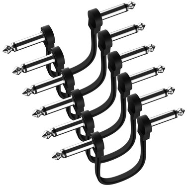 Heams Professional 6 Pack 6 Inch Guitar Patch Cables, Noise Free and Long-Lasting Guitar Pedal Cable, Low Profile Save More Space Pedal Board Cables, Right Angle Flat Patch Cable, Black