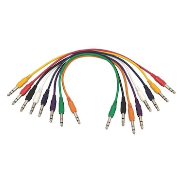 OnStage Hot Wires Straight 1/4'' TRS Patch Cables, Assorted, 17'' (8 Pack)