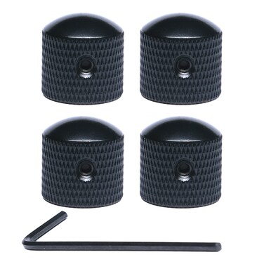 harpfeas 4 Pcs Metal Volume Tone Dome Tone Guitar Speed Control Knobs with Allen Keys Screws Set for Fender Strat Telecaster Gibson Les Paul Electric Guitar or Bass (Black)