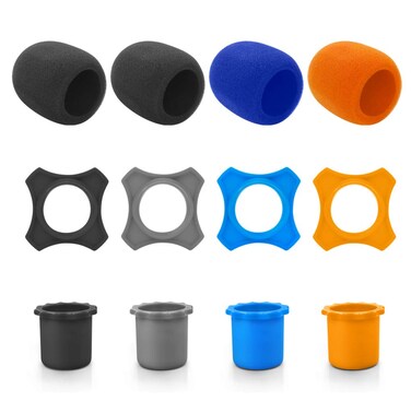 12 Pieces Shakeproof Anti-Rolling Handheld Microphone Windscreen Foam Cover &amp; Mic Protection Silicone Ring &amp; Bottom Rod Sleeve Holder Set for KTV Device(Color Random)