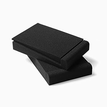 SS5 Studio Monitor Isolation Pads, High-Density Acoustic Foam Tilted Tabletop &amp; Desktop Speaker Stands for Midsize Bookshelf Computer Speakers, Prevent Vibrations &amp; Fits most Speaker, Black - Pair