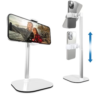 Cooper Chat Stand, Height Adjustable Cell Phone Stand for Desk   Rotating, Tilting Cell Phone Holder for Desk with 9-14" Eye-Level View   Metal Cell Phone Tripod Stand (Frost White, 1-Pack)
