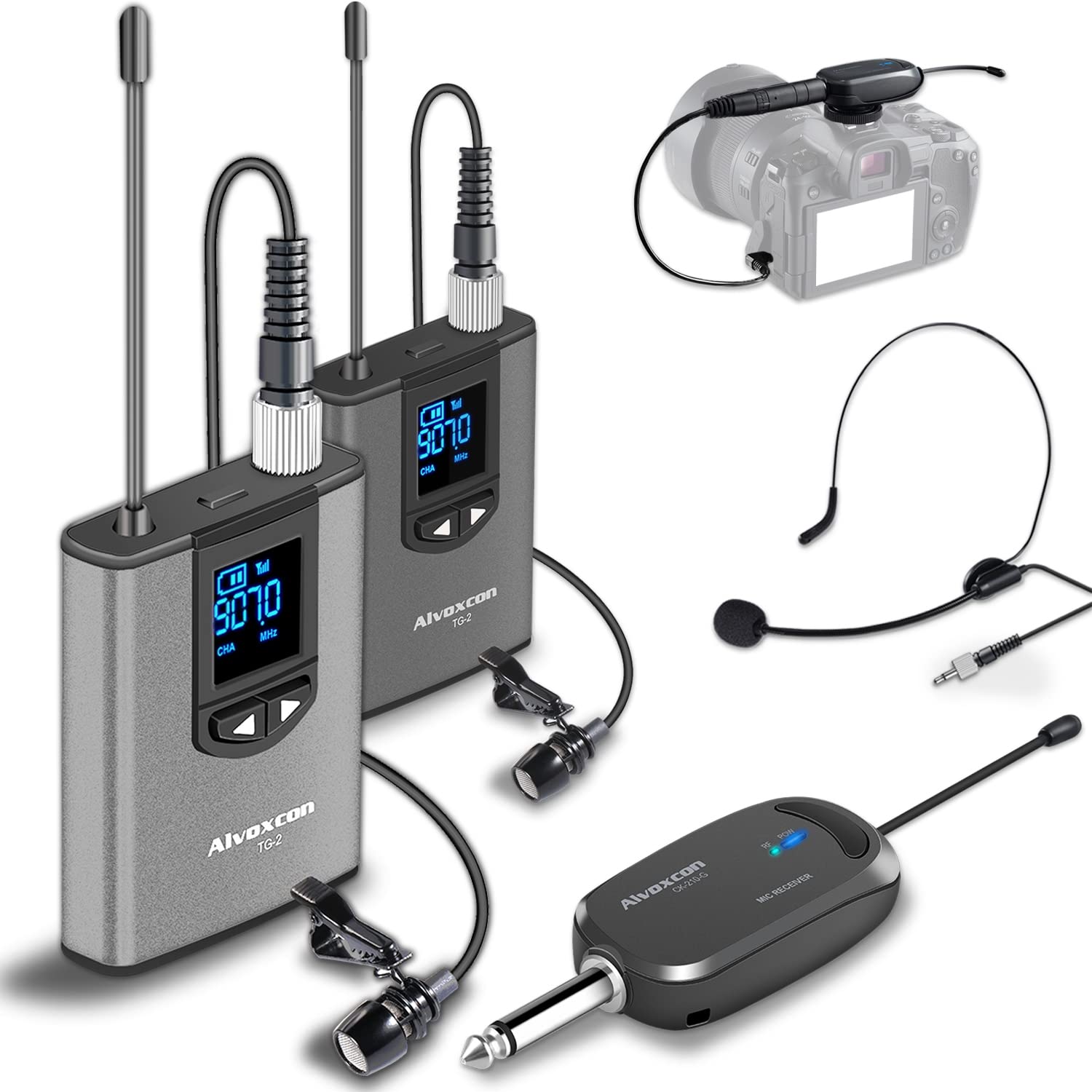 Alvoxcon Alvoxcon Uhf Dual Channel Wireless Lavalier Microphone System uhf
