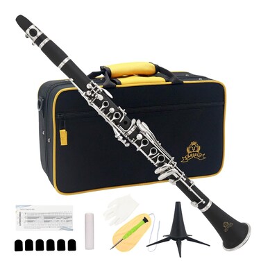 Yasisid Bb Clarinet - Band Clarinet for Beginner, with Clarinet Stand, Mouthpiece, Hard Case Bag and Cleaning Kit(Black)