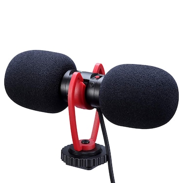 SAIREN T-mic Dual Head Shotgun Video Microphone, Compact On-Camera Recording Mic, with Shock Mount DeadCat Windscreen, Universal for iPhone Samsung Smartphone; Sony/Canon/Nikon Camera
