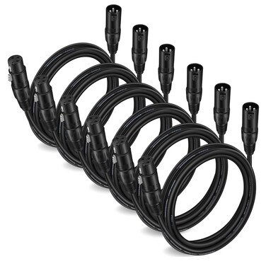 Moukey XLR Cables 10ft XLR 10 Feet Microphone Male to Female Mic Cables Cord, Black 6-Pack