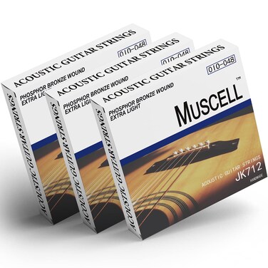 MUSCELL Handmade Phosphor Bronze Acoustic Guitar Strings-3 Packs - 6 Strings - Extra Light JK712