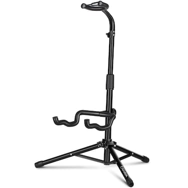 CAHAYA Folding Universal Guitar Holder - Floor Stand for Acoustic, Electric &amp; Bass Guitars (Black)
