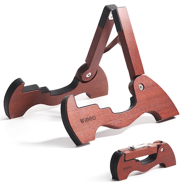 WINGO Wood Guitar Stand, Folding A-frame Wooden Floor Stand for Acoustic Electric Classical Guitars with Non-slip Rubber, Fully Assembled.