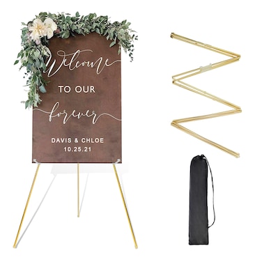 DANMO Easel Stand for Wedding Sign Poster 63'' Instant Display Easel for Floor Adjustable Metal Art Easel Gold