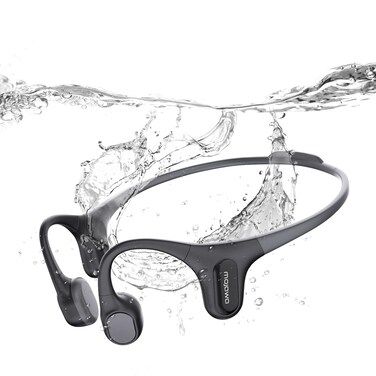 mojawa Run Plus Bone Conduction Headphones, Open-Ear Bluetooth Headphones, 32GB MP3 Player, IP68 Waterproof, Deep Bass, Secure Fit for Swimming, Sports, Work, and Daily Use, Black