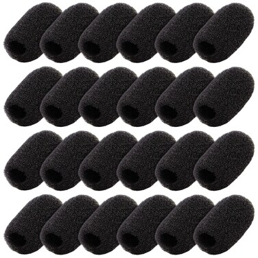 Juvale 24 Pack Microphone Headset Windscreen Covers - Mini Foam Wind Guard Screens for Lavalier &amp; Lapel Mic, Noise Reduction Muff - Black Foam Lapel Mic Cover Pack - 0.8 Inch Wind Screens Microphones