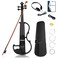 Vangoa Electric Violin Full Size 4/4, Black Silent Electric Violin, Solid Wood Metallic Electric Fiddle with Ebony Fittings, Beginner Kit for Adults Teens