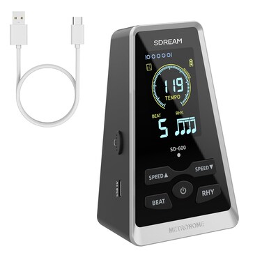 SDREAM Digital Metronome for Piano,Guitar,Violin,Rechargeable LCD Electronic Metronome with Human Voice,Universal Metronome for Musicians,Instrument Volume &amp; Beat Speed Adjustable