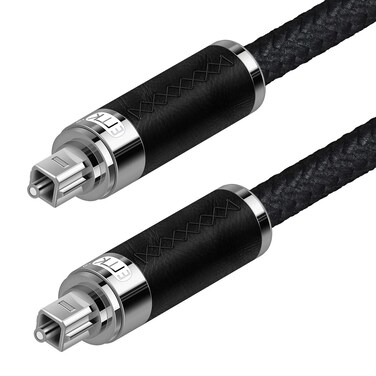EMK Digital Optical Audio Cable Outer Diameter:7.0MM Toslink Optical Cable Genuine Leather 24K Gold-Plated Connector Ultra Durable Nylon Braided Jacket Flexible Fiber Optic Cord for Home Theater 10ft