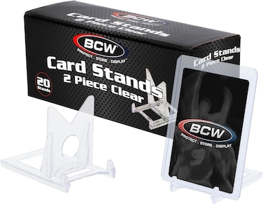 BCW 2-Piece Card Display Stands - 20 ct   Showcase Top Loaders, Magnetics, Screwdowns  Trading Card Display  Card Display Stand   Card Stand   Semi Rigid Card Holder Stand   Clear Plastic Stand