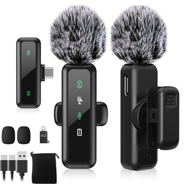 USB C Wireless Lavalier Microphone for iPhone 15/16, Mini Lav LED Mic for Android Phone with Noise Cancelling, Lapel Podcast Microphone for Tiktok Content Creator Video Recording, Streaming, Vlogging