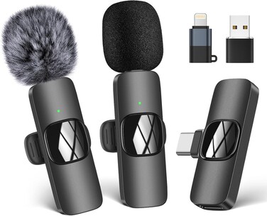 HMKCH Wireless Lavalier Microphone for Phone/iPhone/Computer, Dual Wireless Microphone for Video Recording, Live Stream, Vlog, YouTube, TikTok, Facebook, Zoom - Noise Reduction &amp; Plug-Play