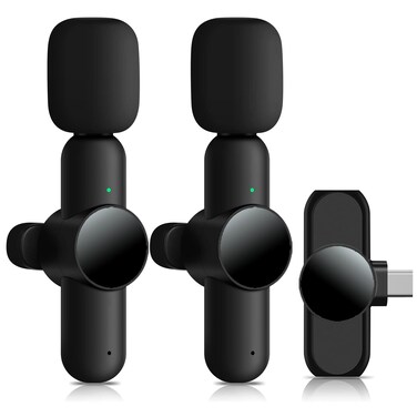 WYTUDTE 2 Pack Wireless Lavalier Microphones for Android Phone, 2.4GHz Plug &amp; Play Lapel Clip-on Mic - Noise Reduction, Microphone for YouTube TikTok Vlog Interview Live Stream Video Recording