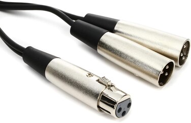 Hosa YXM-121 XLR3F to Dual XLR3M Y Cable, 6 Inch