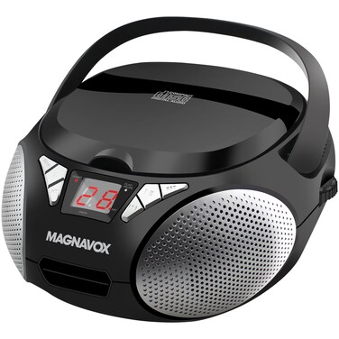 Magnavox MD6924 Portable Top Loading CD Boombox with AM/FM Stereo Radio in Black   CD-R/CD-RW Compatible   LED Display   AUX Port Supported   Programmable CD Player