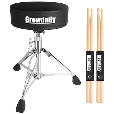 GrowDaily Drum Throne Seat,Adjustable Stool Drum Universal Thick Padded Drum Throne Drummer Stool with 2Pacs 5A Drumsticks