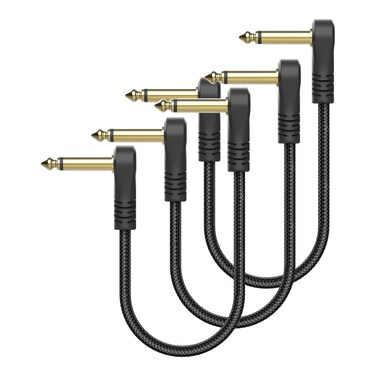 HOSONGIN Guitar Patch Cables 6 inch Nylon Braided Right Angle,1/4" Right Angle Guitar Pedal Instrument Cable,Gold-Plated Plug Connector S-Shape Guitar Patch Pedal Cable-(3 Pack)