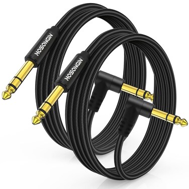 HOSONGIN 1/4 Inch TRS Instrument Cable 3.3 feet 2-Pack, Straight-to-Right Angle 6.35mm Male Stereo Audio Cord, Balanced Interconnect Line for Electric Guitar, Bass, Keyboard, Mixer, Amplifier, Speaker