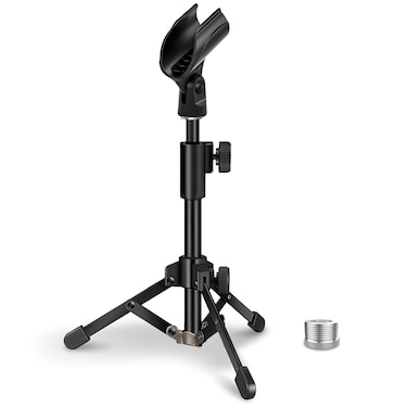 Desk Mic Stand, JCWINY Portable Foldable Microphone Tripod with Mic Clip Holder Adjustable Table Microphone Stand for Blue Yeti Snowball Spark and Other Dynamic Microphones