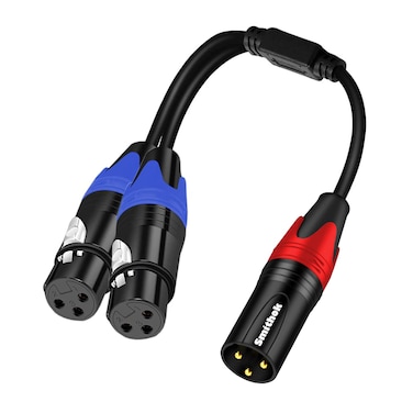 Smithok 1 Male to 2 Female XLR Y Splitter Micrphone Cable, 3 Pin XLR 2 Female to 1 XLR Male, Combiner Y Cord Balanced Mic Audio Cables for Stero Mic to L&amp;R Audio Track(11.8 inches/0.3m)