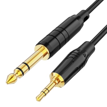 CableCreation 3ft 3.5mm 1/8" Male Stereo to 6.35mm 1/4" Male TRS Stereo Audio Cable Gold Plated Compatible with iPod, iPhone, Laptop, Home Theater, Amplifiers, Guitar and More,1 Meter/Black