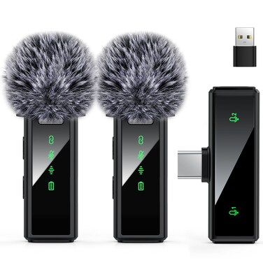 VEZQUA USB C Wireless Lavalier Microphone for Android, PC, Laptop, iPhone 15/16, USB Microphone with Noise Cancellation, Lapel Microphone Wireless for Video Recording, Vlog, YouTube, TikTok