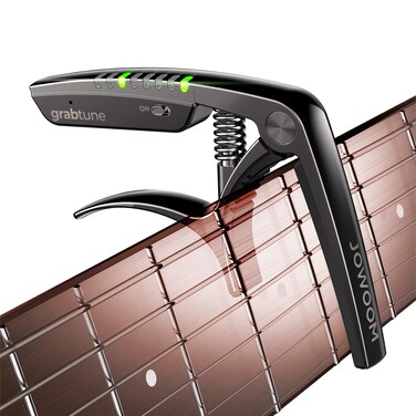 JOWOOM Grabtune Acoustic Guitar Capo-Tuner   2 In 1 Equipment   Precise and Accurate Tuning System   Full Color LED Edge Lighting Display   USB Rechargeable Battery   Chrome Plating (Black)