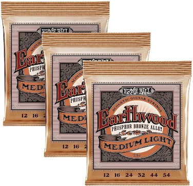 Ernie Ball Earthwood Medium Light Phosphor Bronze Acoustic Guitar Strings 3-pack, 12-54 Gauge (P03446)